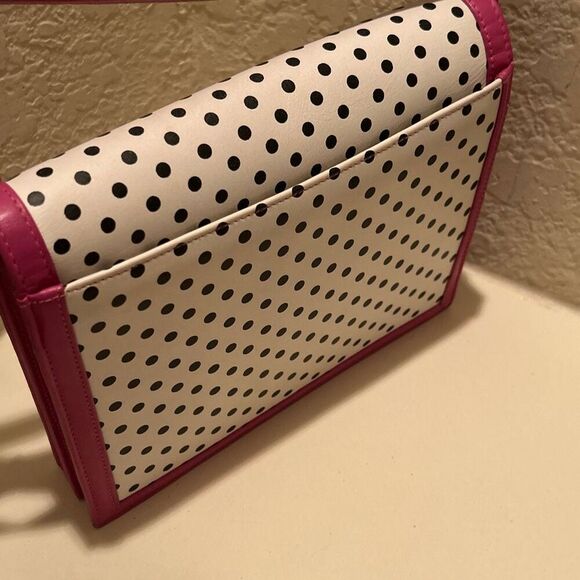Valentino Garavani Black & White Polka Dot Crossbody Bag Purse Pink Trim Preppy - Picture 2 of 13